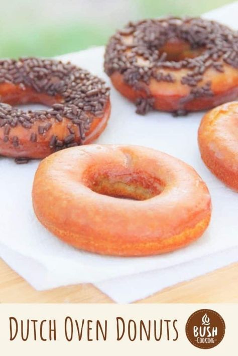 Dutch Oven Desserts, Cast Iron Oven, Best Dutch Oven, Fried Donuts, Glazed Donuts, Dutch Oven Cooking, Around The Campfire, Outdoor Food, Donut Glaze