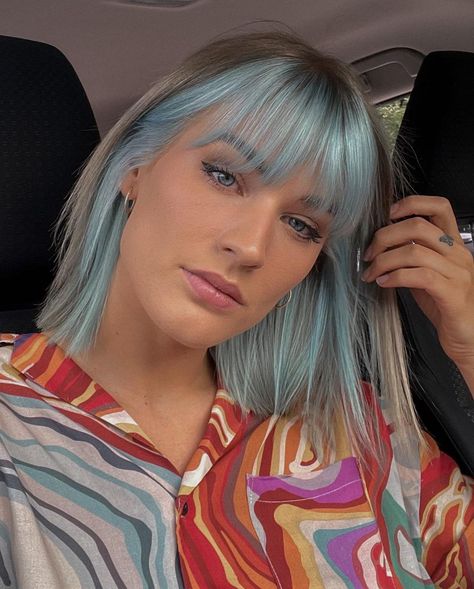 Julie Visnes on Instagram: “weekend mode” Julie Lorentzen, Blonde Hair With Blue Tips, Blue Tips Hair, Highlights Brown Hair Short, Baby Blue Hair, Dyed Bangs, Two Color Hair, Blue Hair Highlights, Light Blue Hair