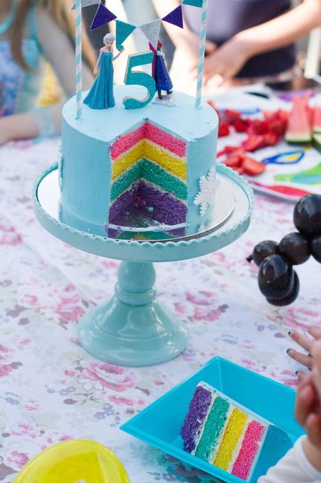 Rainbow Frozen Cake, Frozen Rainbow Cake, Rainbow Elsa Cake, Frozen Diy Party, Rainbow Cake Inside, Cake With Rainbow, Eat A Rainbow, Surprise Inside Cake, Frozen Diy