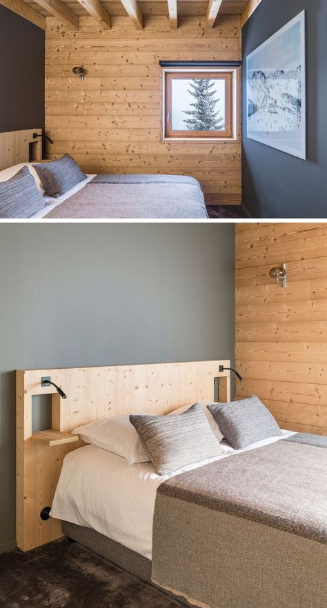 Grey Accent Walls, Rustic Modern Bedroom, Chalet Bedroom, Night Tables, Country Industrial, Grey Accent Wall, Diy Bunk Bed, Cabin Bedroom, Built In Bunks