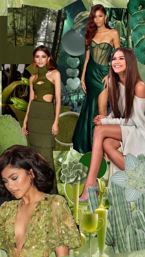 Zendaya Dark Autumn, Zendaya Color Palette, Zendaya Green Dress, Zendaya Green, Zendaya Style, Deep Autumn, Dark Autumn, China Style, Frou Frou