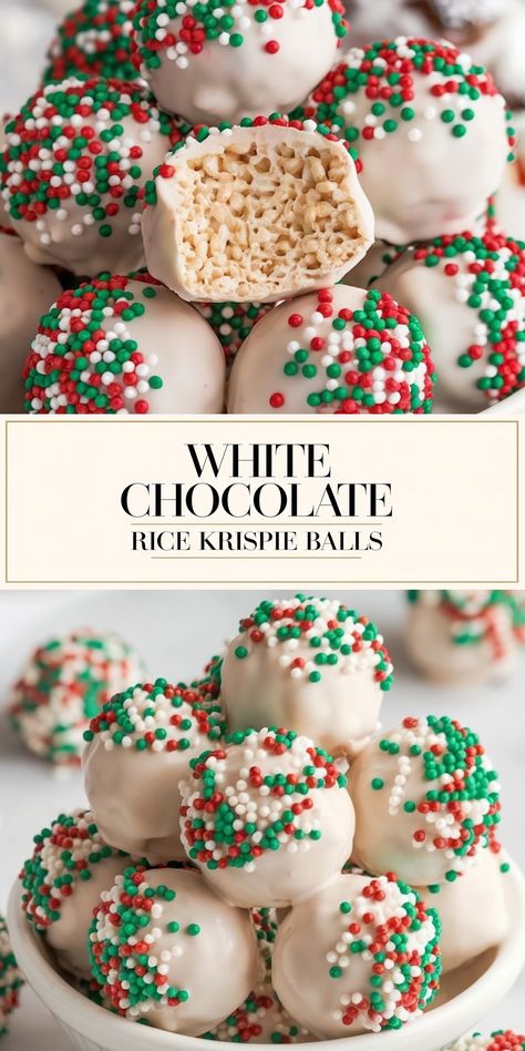 Rice Krispies Dipped In Chocolate, Rice Krispie Reindeer Treats, White Chocolate Holiday Treats, Christmas Baking Rice Krispies, Rice Crispie Christmas Treats, Christmas Party Baked Goods, Rice Krispie Treats Christmas Recipes, Easy Christmas Rice Krispie Treats, Rice Krispie Treats Holiday