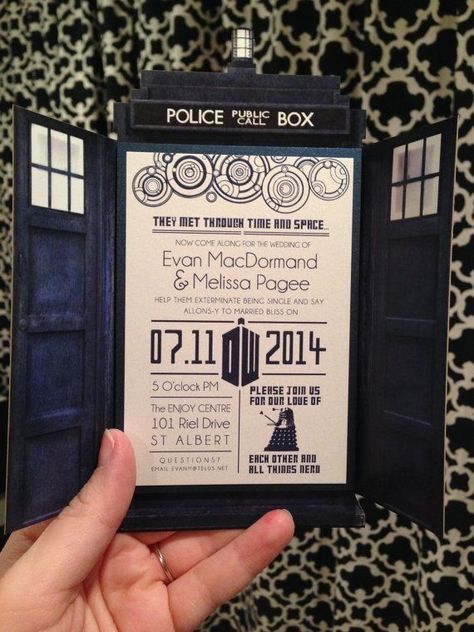 Doctor Who Wedding Invitations, Dr Who Themed Wedding, Doctor Who Wedding Ideas, Dr Who Wedding Ideas, Nerd Wedding Invitations, Doctor Who Themed Wedding, Doctor Who Wedding Theme, Geek Wedding Invitations, Dr Who Wedding