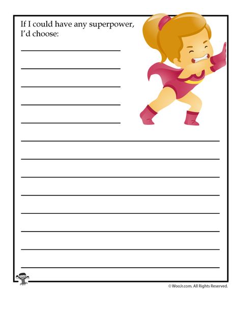 If I could have any superpower, I’d choose... Kids Journal Ideas, Drama Writing, Grade 4 Writing, Islamic Writing, Art Journal Printables, Grade 4 English, Super Hero Cartoon, Printable Writing Prompts, Writing Ideas For Kids