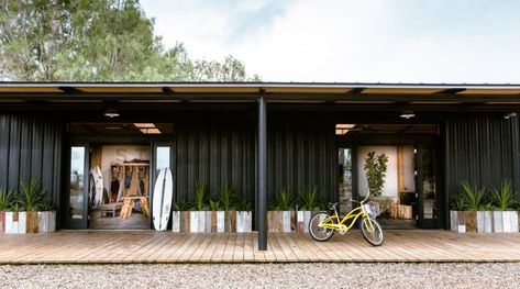 Kelly Slater's Surf Ranch Is All About Next-Wave Design - Sunset Magazine Surf Shack Interior Design, Surf Shack Interior Coastal Style, Modern Surf House, Hostel Vibes, Surf Interior Design, Kelly Slater Surf Ranch, Surf Kitchen, Surf Cabin, Beach Shack Exterior