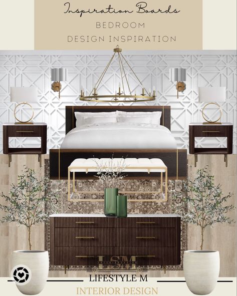 Design board with furniture and decor for a bed room. Master Bed Room Ideas, Bedroom Pallet, Night Stand White, Transitional Style Bedroom, Wood Night Stand, Bed Frame Wood, Transitional Bed, Light Bed, Dresser Wood