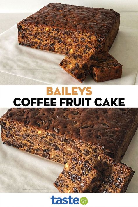 4 Ingredient Xmas Cake, 4 Ingredient Baileys Fruit Cake, Baileys Coffee Fruit Cake, Baileys Christmas Cake, Baileys Fruit Cake, Baileys Cake Recipe, Fruit Cakes Christmas, Plum Loaf Recipes, Plum Loaf