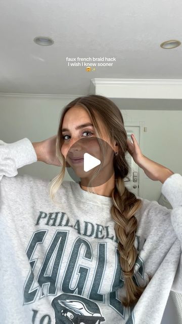 Maddy Millard on Instagram: "Looove this braid!! Will be doing again 😍🫶 

#hair #hairtok #hairstyle #hairtutorials #hairinspo #hairideas #fallhairstyles #braid #frenchbraid #hairhack #easyhairstyles #trendinghairstyle #viralhairstyle #schoolhairstyles" Braid With Layers, Pe Hairstyles, Maddy Millard, One Braid Hairstyles, Cute Half Up Half Down Hairstyles, Shopping Hairstyles, Hairstyles For Blondes, Braid Hacks, Cute Winter Hairstyles