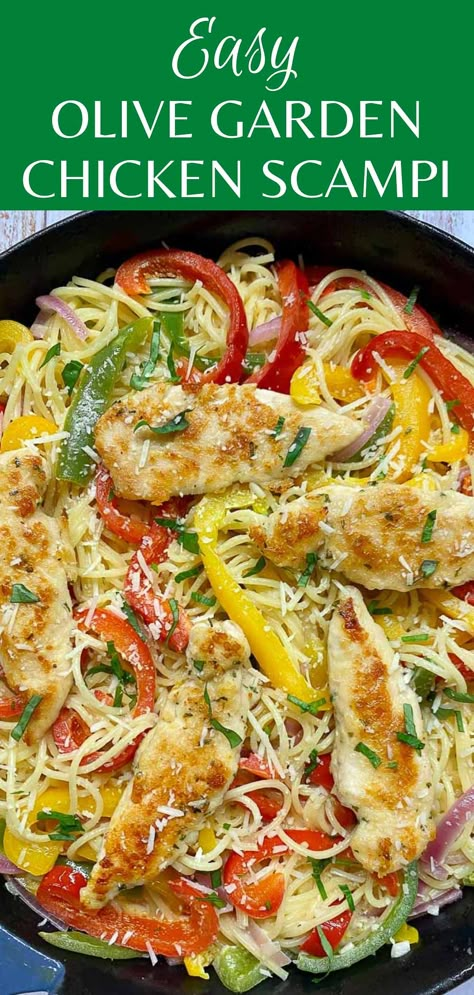 Olive Garden Dinner Recipes, Bell Peppers And Chicken, Scampi Chicken, New Chicken Recipes Healthy, Olivelle Recipes, Olive Garden Chicken Castellina, Olive Garden Marinated Chicken, Easy Sunday Meals Dinners, Olive Garden Chicken Piccata Recipe