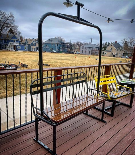 Nice new three person ski lift bench delivered to @coloradocollege in @cityofcos last week. Huge sale still going on!! Lets get your home dialed in for the Warmer weather. Custom order whatever you want!! Order online or call #888-404-2739. Coloradoskichairs.com - - - #upgrade #chairlift #gifts #handpainted #bench #rusticchic #mountainsarecalling #mountainliving #chair #relax #support #love #mountains #skilift #rustichic #buylocal #mountainlife #repurpose #handmade #woodworking #homedecor #sk Ski Chair Lift Bench, Bench Made From Skis, Skier Metal Art, Ski Lift Chair, Love Mountains, Ski Chair, Ski Party, Colorado Skiing, Ski Lift