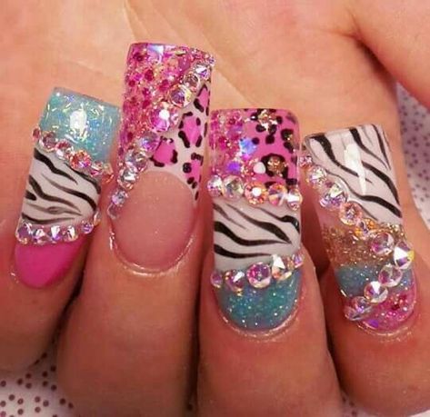 Trashy Nails, Mcbling Nails, Scene Nails, Nail Art Designs Simple, Gyaru Nails, 00s Mode, Simple Nail Art, Punk Nails, Duck Nails