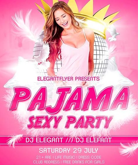 Free Sexy Pajama Party Flyer Template Pajama Party Flyer, Club Flyer Design, Sleepover Invitation, Mask Invitations, Slumber Party Invitations, Music Dress, Sleepover Invitations, Pijama Party, Free Psd Flyer Templates