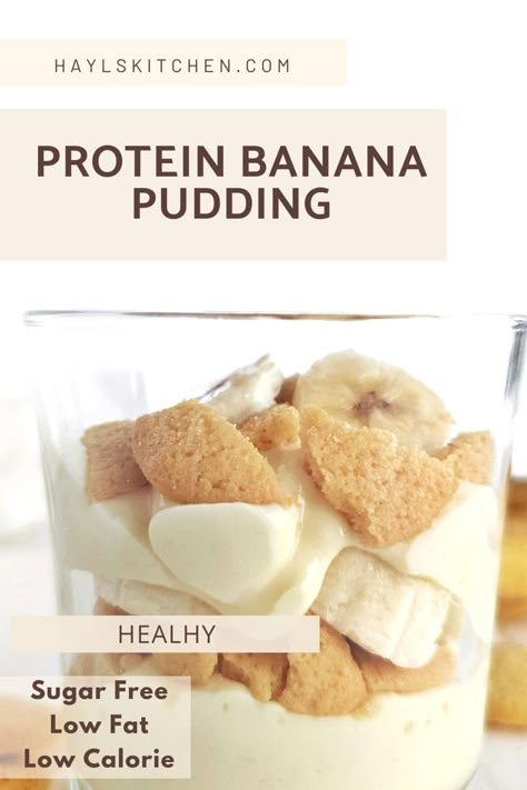 Healthy Protein Banana Pudding with layers of protein powder custard, sugar free vanilla waters and fresh banana. This banana cream pudding is an easy, healthy, no bake recipe without condensed milk or any added sugar. Protein Banana Pudding, Gluten Free Banana Pudding, Vanilla Wafer Banana Pudding, Protein Powder Recipes Shakes, Healthy Banana Pudding, Banana Pudding Ice Cream, Protein Dessert Recipes, Banana Pudding Pies, Banana Cream Pudding