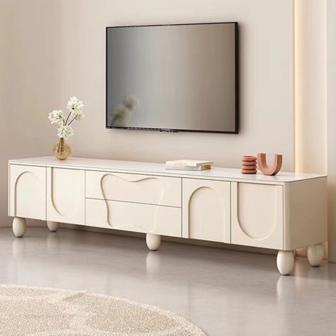 RARLON French Cream Style Living Room Home TV Cabinet 78.7'' W Storage Credenza | Wayfair Storage Credenza, Tv Stands And Entertainment Centers, Smart Storage, Tv Console, Media Console, Murphy Bed, Home Tv, Home Entertainment, Tv Cabinets