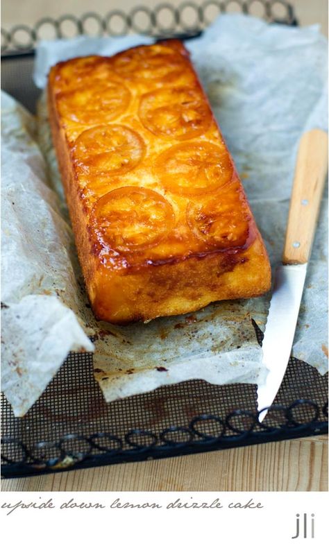 Lemon Upside Down Cake, Upside Down Desserts, Candied Lemon Slices, Lemon Loaf Cake, Cake Delicious, Lemon Syrup, Lemon Drizzle Cake, Nigel Slater, Drizzle Cake