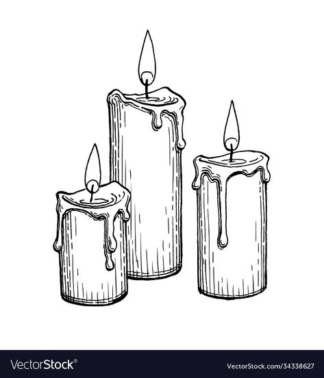 Candle Drawing Art, Candle Art Drawing, Candle Sketch, Candle Illustration, Candle Drawing, Witch Candles, Three Candles, Halloween Vector, Hand Drawn Vector Illustrations