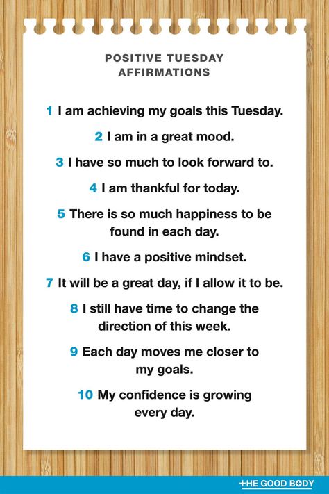 10 Positive Tuesday Affirmations on White Note Paper with Bamboo Background Tuesday Affirmation Quotes, Tuesday Affirmations, Orofacial Myofunctional Therapy, Inspirational Quotes For Daughters, Inspiring Affirmations, Week Motivation, Myofunctional Therapy, Self Esteem Affirmations, Positive Affirmations For Kids