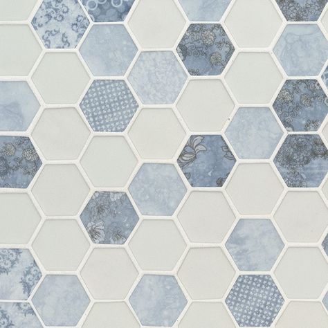 Detail Tile Accent Wall, Recycled Tile, Hexagon Mosaic Tile, Glass Tile Backsplash, Bath Tiles, Glass Backsplash, Hexagonal Mosaic, Shower Surround, Hexagon Tiles