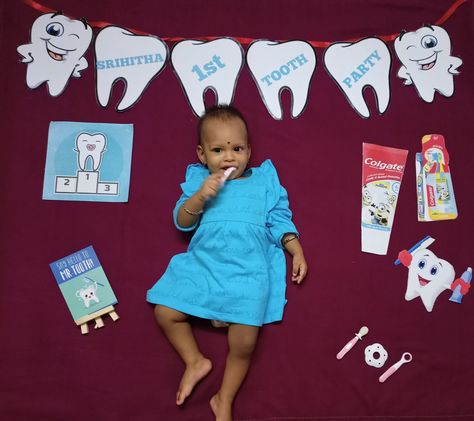 First tooth photoshoot at home idea First Teeth Photoshoot, My First Tooth Photoshoot, I Got My First Tooth Photoshoot, 1st Tooth Photoshoot, First Tooth Baby Photoshoot, First Tooth Photography Ideas, Tooth Photoshoot, Gauri Decoration, My First Tooth