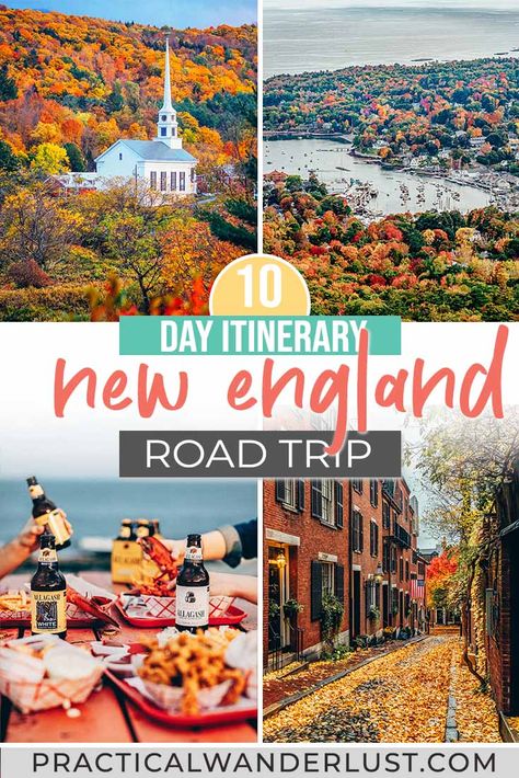 This New England road trip itinerary visits Massachusetts, Maine, New Hampshire, Vermont, Connecticut, and Rhode Island and captures as much of New England's charm, beauty, history and quirkiness as possible in ten days - with plenty of stops for witches, ghosts, and lobsters along the way. England Road Trip Itinerary, England Road Trip, New England Road Trip, Fall Road Trip, East Coast Road Trip, New England Travel, New England Fall, National Park Road Trip, Road Trip Destinations