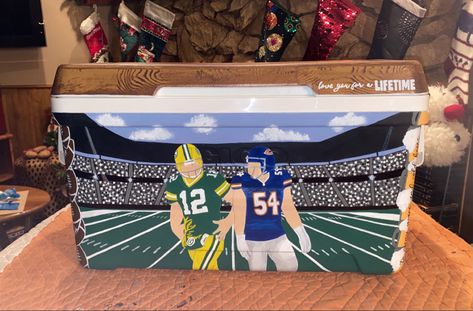 Frat Cooler Football Field, Painted Ice Chest, Sae Cooler, Formal Coolers, Frat Formal, Football Paintings, Formal Cooler Ideas, Formal Cooler, Coolest Cooler