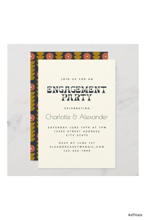 70s Engagement Party, Engagement Announcements, Engagement Party Ideas, Food Decorations, 70s Show, Groovy Retro, Engagement Announcement, Engagement Party Invitations, Retro 70s