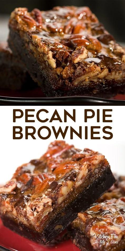 Pecan Pie Brownies are a yummy dessert mashup combining rich chocolate brownies and pecan pie. If you're looking for a new way to serve your pecan pie this Thanksgiving, try this recipe out! | Pecan Pie Recipe | Dessert Mashup | Thanksgiving Dessert #dessert #recipes Brownies From Mix Recipes, Bakery Brownies, Pecan Bar, Thanksgiving Desserts Pie, Recipe Brownies, Pecan Pie Brownies, Brownies Recipes, Recipes Brownies, Pie Brownies