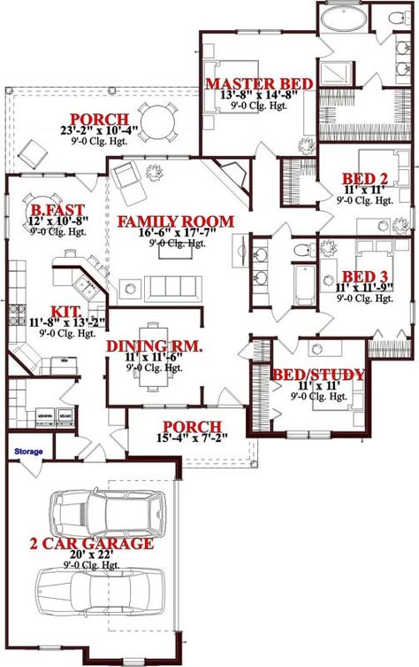 Main Floor Plan 4 Bedroom House Designs Home Plans, Single Level House Plans, Small Breakfast, Multigenerational House, House Outline, Bloxburg Houses, Bungalow Floor Plans, 4 Bedroom House Plans, Duplex House Plans