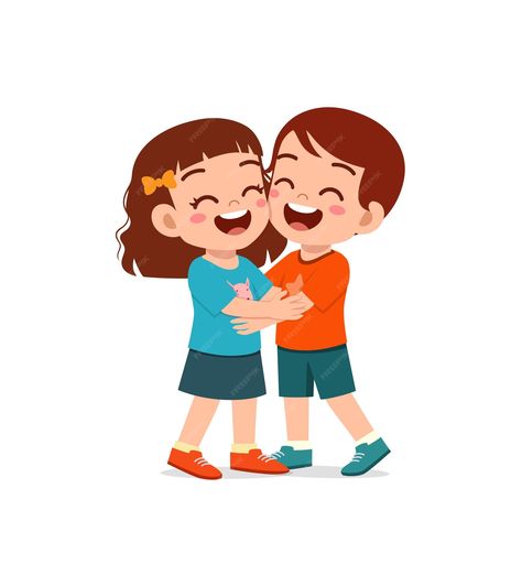 Premium Vector | Little kid hug best friend and feel happy Hug Cartoon, Hugging Drawing, Kids Hugging, People Hugging, Friends Hugging, Student Cartoon, Book Illustration Art, Feel Happy, Kids Logo