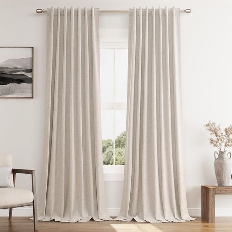 PRICES MAY VARY. 100% Blackout Curtains: A full blackout white coating is attached to the back of our linen curtains, blocking 100% of sunlight and UV rays. Provide you a complete private and personal space for a sweet sleep or rest. Good choice for bedrooms, nursery, living rooms, offices, patio door. Also perfect for babies, night shift workers and people people sensitive to light Natural Linen Blend: These linen blackout curtains are crafted from a natural linen blend fabric, with a linen tex Curtains With Matching Pillows, Modern Organic Curtains, White Linen Curtains Living Room, Off White Curtains Living Room, Beige Bedroom Curtains, Curtains For White Walls, Living Room Curtains Ideas Modern, Long Curtains Living Room, Linen Curtains Living Room