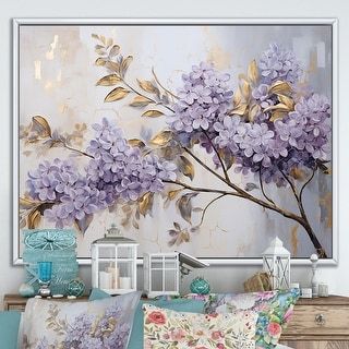 Designart "Purple And Gold Pastel Lilac Dreams I" Lilacs Framed Canvas Prints - Bed Bath & Beyond - 40429695 Lilac Wall, Purple Wall Decor, Dream Collage, Pastel Lilac, Purple Walls, Frame Wall Decor, Picture Frame Wall, Unique Aesthetic, Framed Canvas Wall Art