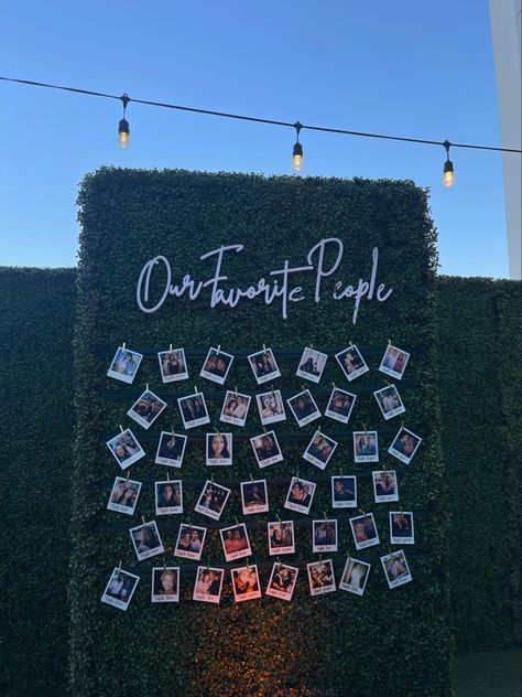 Polaroid Wall For Party, Diy Polaroid Photo Booth, Photo Station Ideas, Senior Picture Wall Display Ideas, Polaroid Seating Chart, Polaroid Table, Photo Wall Party, Polaroid Decoration Ideas, Polaroid Pictures Display