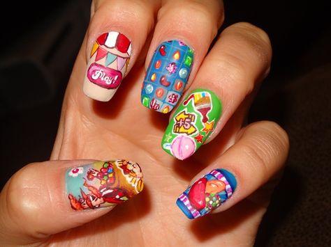 Candy Crush Nails, Tropical Nail Designs, Spring Nail Trends, Candy Crush Saga, Different Nail Designs, Nail Candy, Painted Nail Art, Nail Polish Designs, Nail Art Galleries