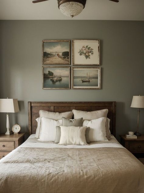 Hang a vintage-inspired art piece above your bed to add a touch of nostalgia and charm. Complement the artwork with a tufted headboard and a distressed wooden nightstand for a cozy and vintage-inspired bedroom design. Above The Bed Ideas, Above Bed Artwork, Bed Artwork, Art Above The Bed, Vintage Inspired Bedroom, Art Above Bed, Vintage Inspired Art, Wooden Nightstand, Above Bed