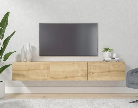 Wrought Studio Ozge Floating TV Stand Up to 80" TV's Wall Mounted Media Console | Wayfair Floating Media Console, Floating Tv Console, Wall Mounted Media Console, Floating Entertainment Center, Corner Floor Lamp, Floating Tv Stand, Floating Tv, 3d Wall Panels, Wall Mounted Tv