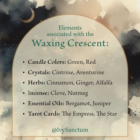 🌒✨ Manifest Your Dreams with the Waxing Crescent ✨🌒 The waxing crescent moon is a time for action and manifestation. Historically, this phase has been used for initiating new projects and personal development. As the moon grows, now especially under the effect of the Lion's Gate Portal, it's the perfect period to focus on growth, attraction, and drawing new opportunities into your life. This phase supports spells and rituals related to increasing prosperity, success, and advancing personal ... Waxing Crescent Moon Meaning, Waxing Crescent Moon Ritual, Crescent Moon Meaning, Moon Phases Meaning, Moon 2024, Moon Witchcraft, Hearth Witch, Witchy Journal, Waxing Crescent Moon