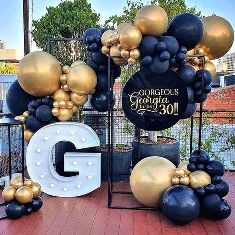 Black Gold Balloon Arch, Black Gold Balloon Garland, Balloons For Men, Gold Balloon Arch, Balloon Bar, Gold Balloon Garland, 70th Birthday Decorations, Deco Ballon, Birthday Decorations For Men