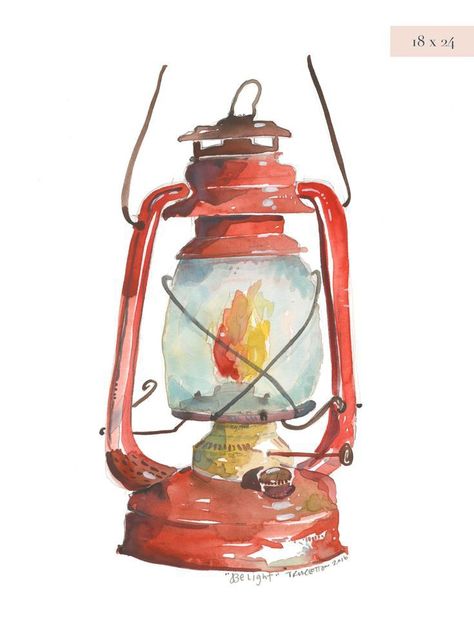 Lantern Illustration, Light Watercolor, Lantern Art, Old Lanterns, Watercolor Fine Art, Lighthouse Painting, Drawing Things, Camping Lantern, Painting Lamps