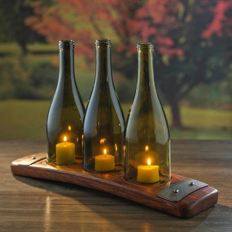 Outdoor Candle Wine Stave Wine Barrel Ideas, Old Wine Bottles, Bottle Projects, Wine Bottle Ideas, Barrel Projects, Barrel Ideas, Wine Barrel Furniture, Recycled Wine Bottles, Recycled Wine Bottle