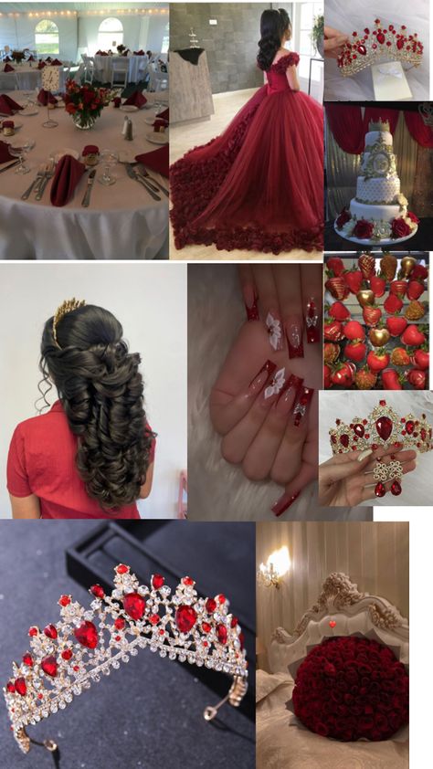 Red Theme Quince, Book Of Life Quinceanera Theme, Red Quince Crown, Victorian Quinceanera Theme, 15 Themes Quinceanera, Catalina Core, Red Quinceanera Theme, Red Quince Theme, Quince Crown