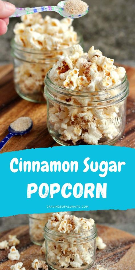 This Cinnamon Sugar Popcorn is a fun and tasty snack recipe for movie night. You are going to love this one! Cinnamon Sugar Popcorn, Cinnamon Popcorn, Sugar Popcorn, Marshmallow Popcorn, Stovetop Popcorn, Gourmet Popcorn, Popcorn Recipes, Best Comfort Food, Potato Skins