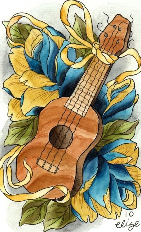 Ukulele Tattoo, Ukulele Drawing, Easy Chords, Ukulele Photography, Hawaiian Ukulele, Tatoo Styles, Ukulele Art, Cool Ukulele, Ukulele Music