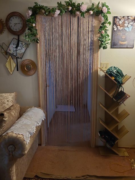 Beaded Door, Beads On Door, Bedroom Door Curtain, Room With No Door Ideas, Door Way Curtain Ideas, Bead Door Curtain, Door Curtains Ideas, Door Beads Curtain, Curtain Door