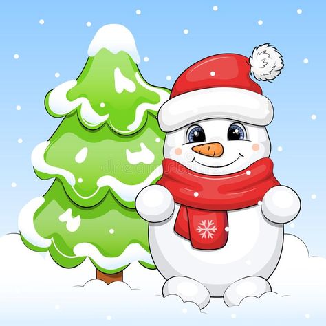 Winter Vector, Cartoon Snowman, Snowman Cartoon, Snow Illustration, Winter Cartoon, Christmas Tree Drawing, Merry Christmas Pictures, Tree Winter, Snowman Christmas Tree