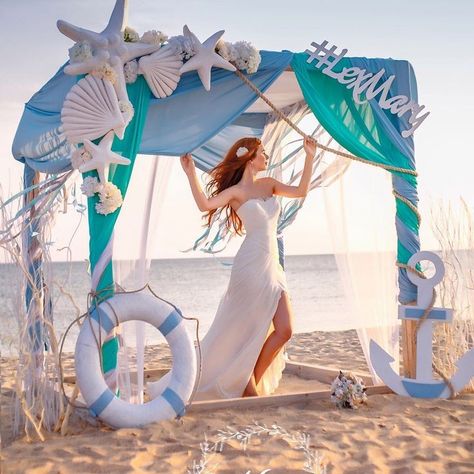 Themed Wedding Decorations, Beach Wedding Decorations Reception, Sea Wedding, Beach Themed Party, Beach Birthday, Beach Wedding Decorations, Mermaid Theme, Sea Theme, Mermaid Birthday Party