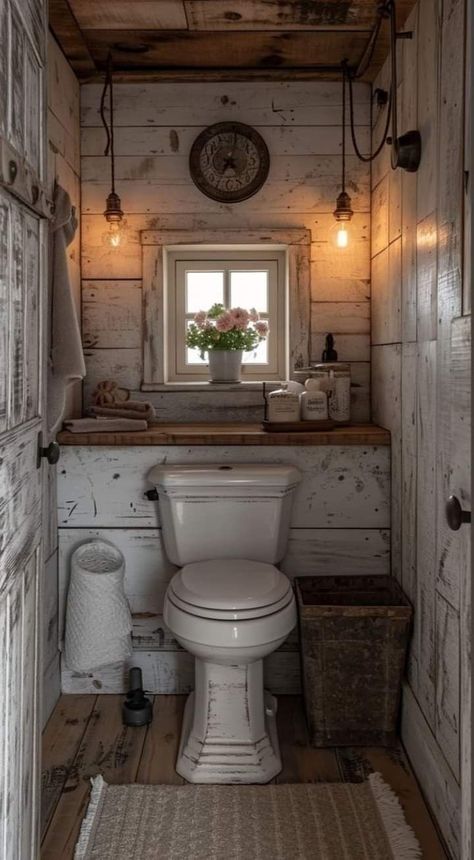 Baie Vintage, Rustic Bathroom Accessories, Wc Decoration, Farmhouse Bathroom Accessories, Powder Room Ideas, Farmhouse Flair, Victorian Bathroom, Bathroom Farmhouse Style, Toilet Sink