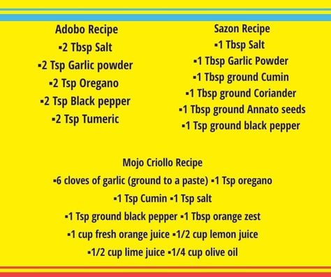 Luis A. Miranda, Jr. on Twitter: "Sharing with my son and daughter @Lin_Manuel @mamacita1126 who wanted to make their own adobo and sazón.… " Sazon Recipe, Mojo Criollo, Central American Food, Adobo Recipe, Boricua Recipes, Homemade Spice Blends, Son And Daughter, Spanish Dishes, Hispanic Food