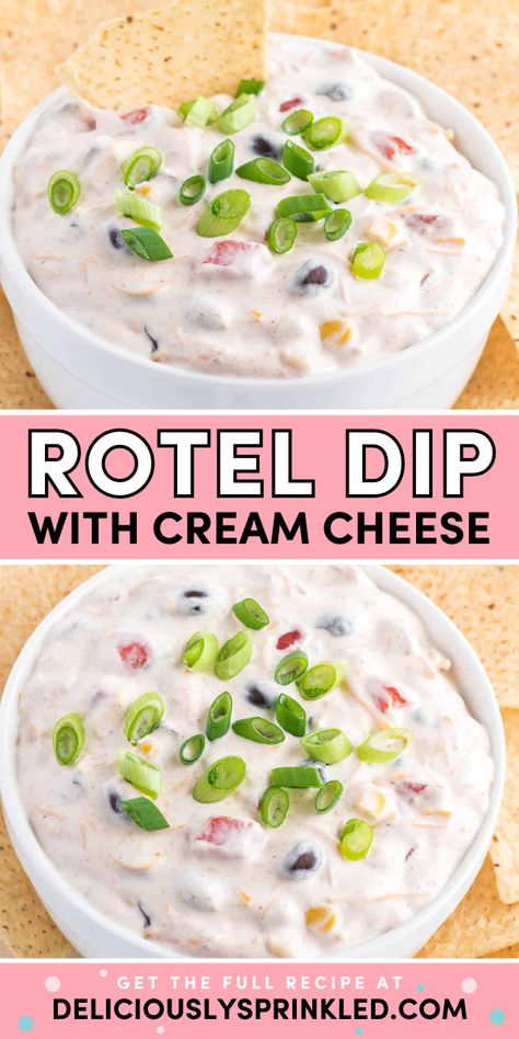 There's no cooking required in this 4th of July appetizer recipe! It's a perfect party food idea for tortilla chips and veggies. With a creamy texture and zesty flavor, this cold rotel dip with cream cheese is sure to be a crowd-pleaser! Rotel Dip With Cream Cheese, Easy Game Day Food, Easy Chip Dip, Super Bowl Party Ideas, Cream Cheese Spread Recipes, Cold Dip, Rotel Recipes, Chip Dip Recipes, Dip With Cream Cheese