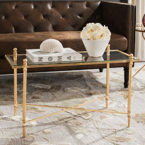 Safavieh Tait Coffee Table | Hayneedle Modern Glass Coffee Table, Rustic Meets Modern, Safavieh Furniture, French Country Furniture, Interior Decoration Accessories, Living Room Arrangements, Gold Coffee Table, Gold Coffee, House Office