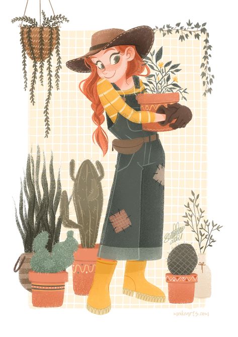 Gardener Design Character, Gardener Concept Art, Gardening Drawing Reference, Garden Character Design, Gardener Character Design, Gardener Drawing, Gardener Cartoon, Garden Illustration Art, Gardener Character